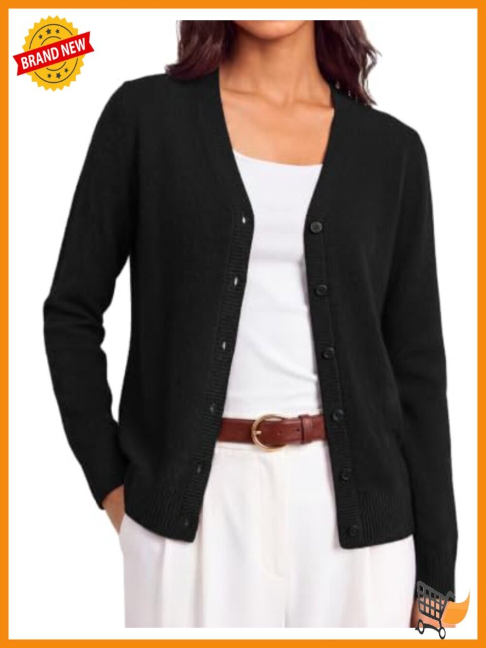 Merino Wool Cashmere Blend Cardigan Button-Up V-Neck Sweater